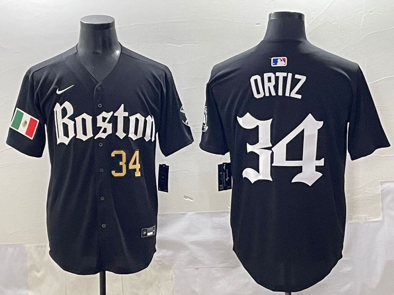 Men 2025 Boston Red Sox 34 Ortiz Black Five generations Joint Name Nike MLB Jersey style 4